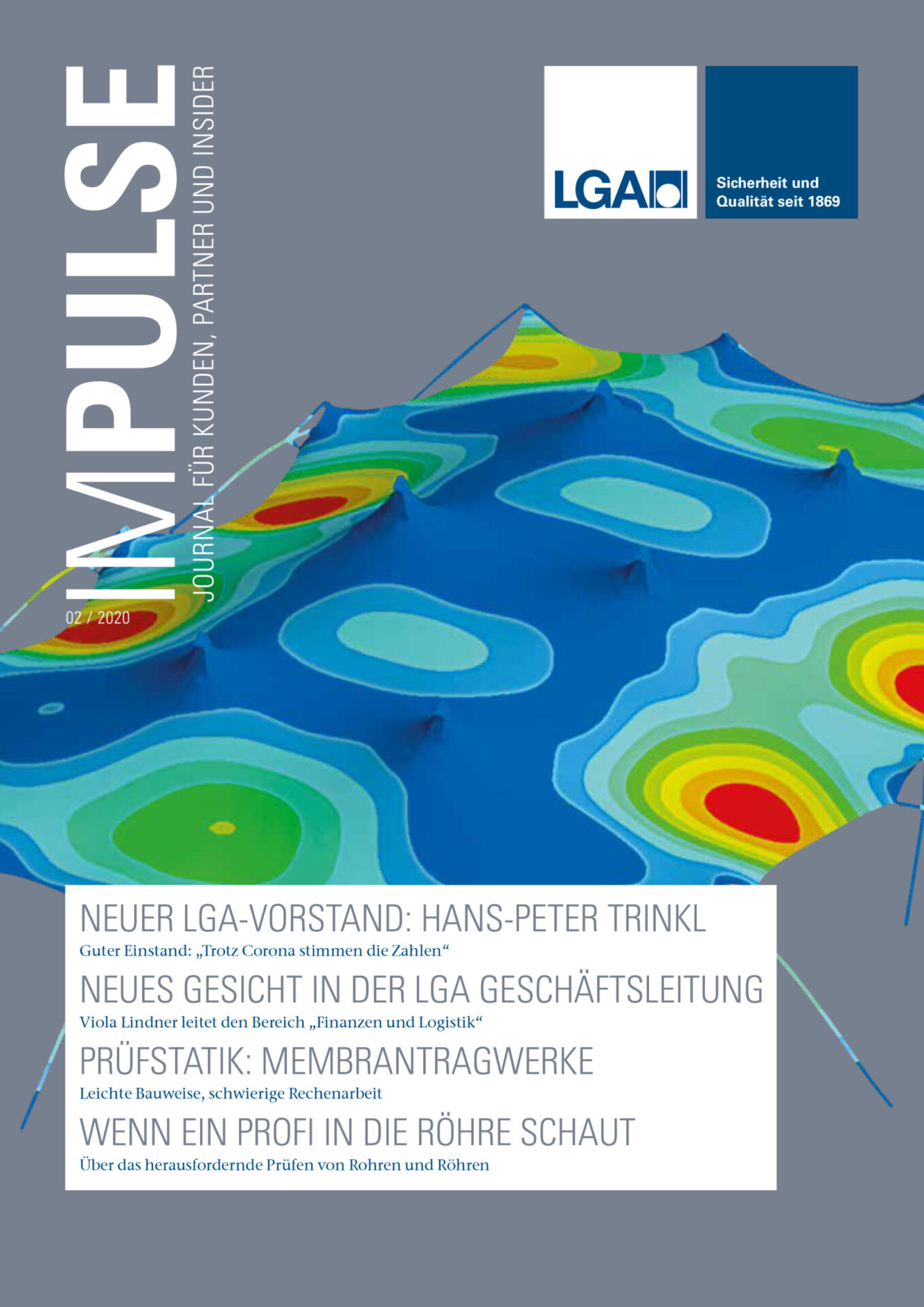 Auf dem Bild ist das Titelblatt einer Zeitschrift mit dem Namen „IMPULSE“ zu sehen. Im Mittelpunkt steht eine farbenfrohe topografische oder Wärmebildkarte. Die Gestaltung wirkt technisch und datenorientiert.